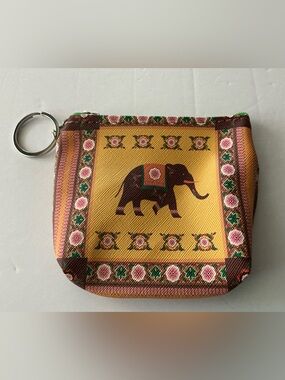 Yellow Elephant Print Coin Pouch Keychain
